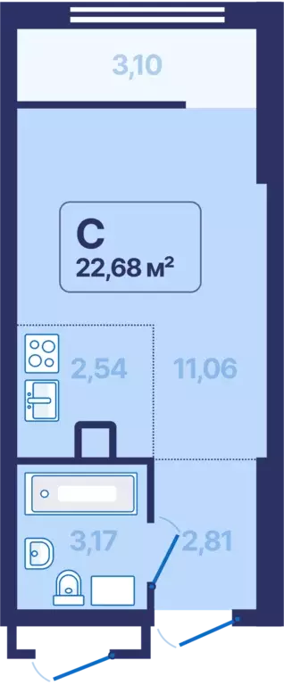 квартира-студия, 22.68 м - Фото 0