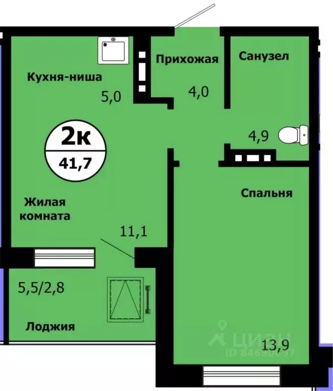 2-к кв. Красноярский край, Красноярск ул. Лесников, 51 (41.3 м) - Фото 0