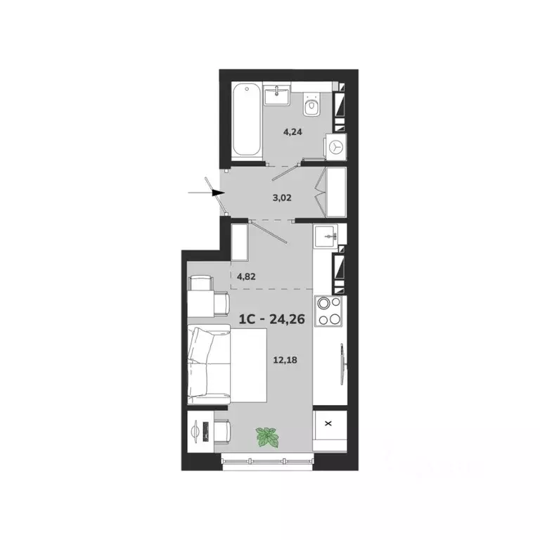 1-к кв. Новосибирская область, Новосибирск Аэропорт мкр,  (24.25 м) - Фото 1