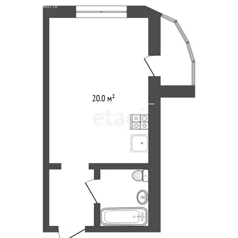 Квартира-студия: Тюмень, улица 50 лет ВЛКСМ, 13к3 (31.8 м) - Фото 1