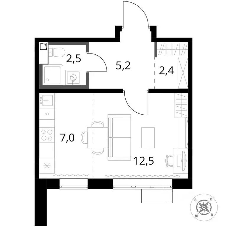 Квартира, студия, 29.6 м - Фото 1