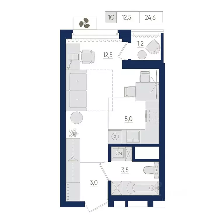 1-к кв. Башкортостан, Уфа ул. Евгения Столярова, 13 (24.6 м) - Фото 1