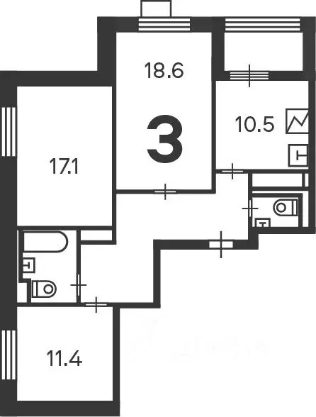 3-к кв. Москва Ташкентская ул., 29к1 (81.0 м) - Фото 2
