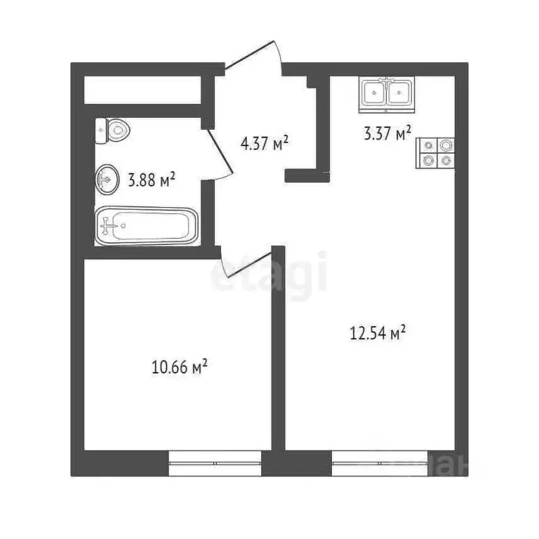 1-к кв. Тюменская область, Тюмень ул. Юрия Рогачева, 11к2 (34.82 м) - Фото 1