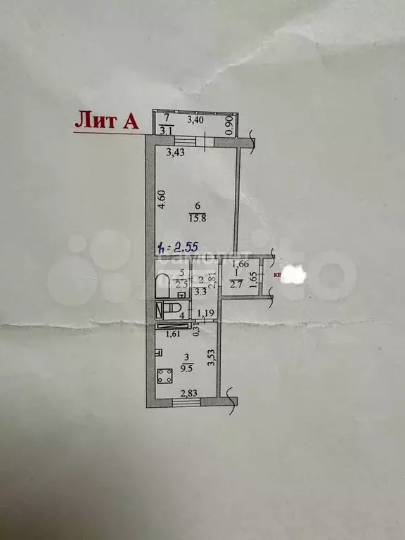 1-к. квартира, 34,8 м, 1/5 эт. - Фото 0