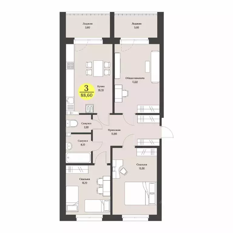 3-к кв. Ставропольский край, Ставрополь Лесная ул., 204 (88.6 м) - Фото 1