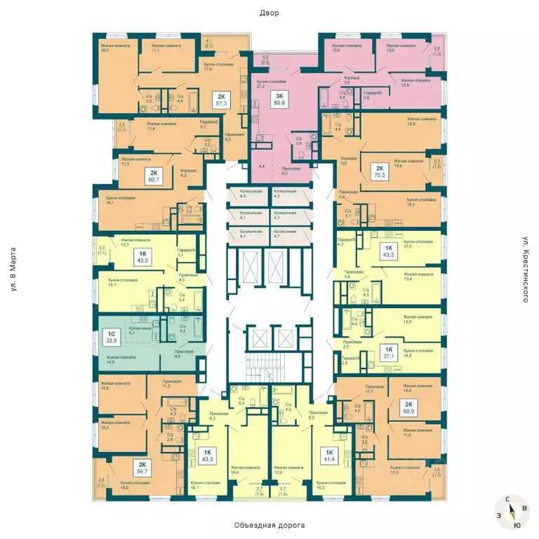 2-к кв. Свердловская область, Екатеринбург ул. 8 Марта, 197 (59.7 м) - Фото 1