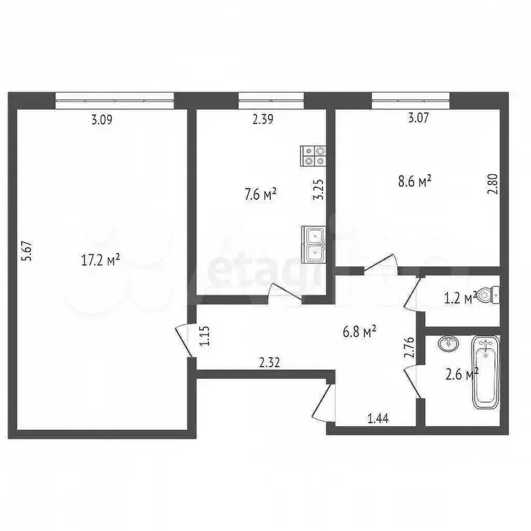 2-к. квартира, 44 м, 1/5 эт. - Фото 0