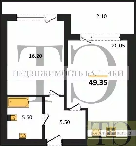 1-к кв. Калининградская область, Янтарный пгт ул. Советская (49.35 м) - Фото 0
