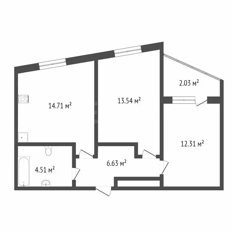 2-комнатная квартира: Тюмень, улица Новосёлов, 117 (53.73 м) - Фото 1