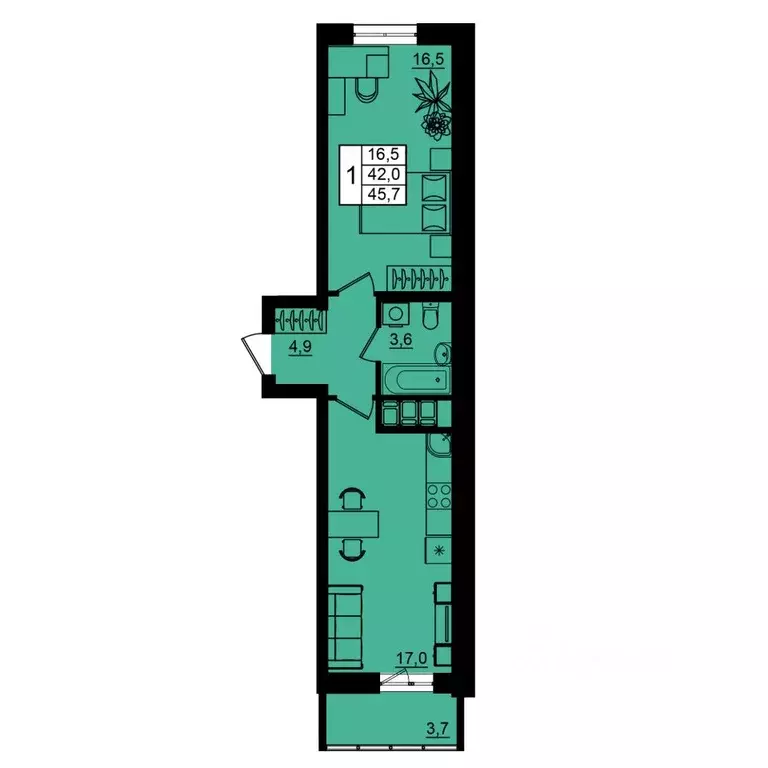 1-к кв. Волгоградская область, Волгоград Рубин жилой комплекс (45.7 м) - Фото 1