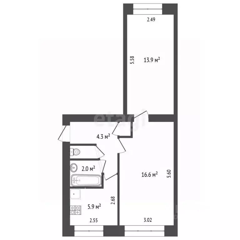 2-к кв. Хабаровский край, Хабаровск Клубная ул., 9 (44.2 м) - Фото 2