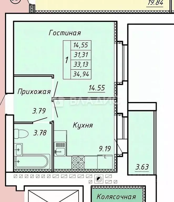 1-к кв. Тамбовская область, Тамбов ул. Научная, 6 (34.94 м) - Фото 1