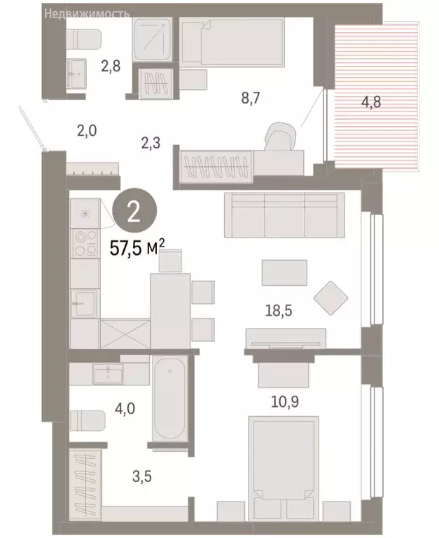 2-комнатная квартира: Новосибирск, квартал Лебедевский (57.5 м) - Фото 1