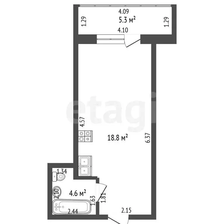Квартира-студия: Стерлитамак, проспект Октября, 52 (33.3 м) - Фото 1