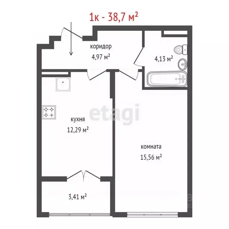 1-к кв. Свердловская область, Екатеринбург ул. Калинина, 55 (38.7 м) - Фото 2