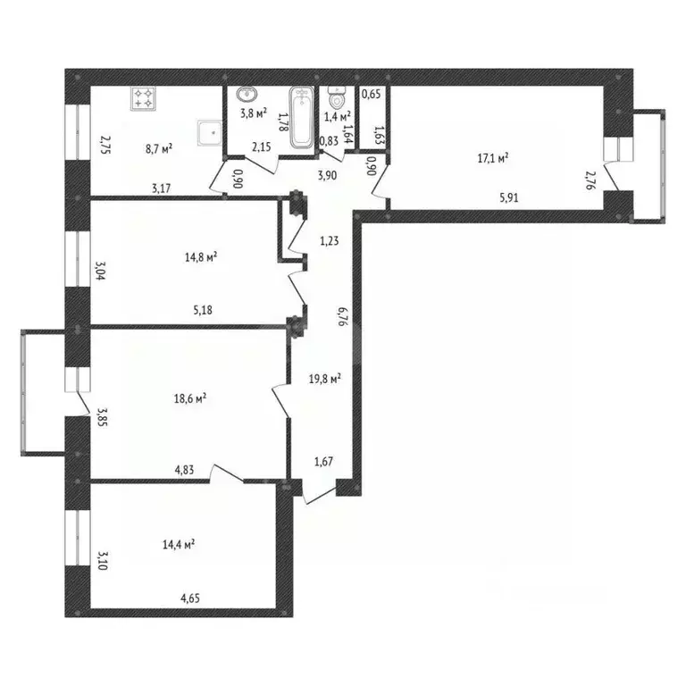 4-к кв. Башкортостан, Уфа ул. Бабушкина, 52 (94.0 м) - Фото 2