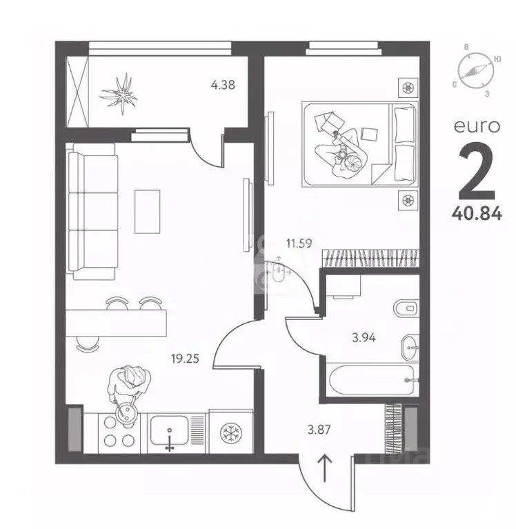 1-к кв. Липецкая область, Липецк ул. Перова (40.84 м) - Фото 2