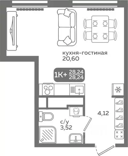 Студия Тюменская область, Тюмень ул. Заполярная, 9/2 (28.24 м) - Фото 0