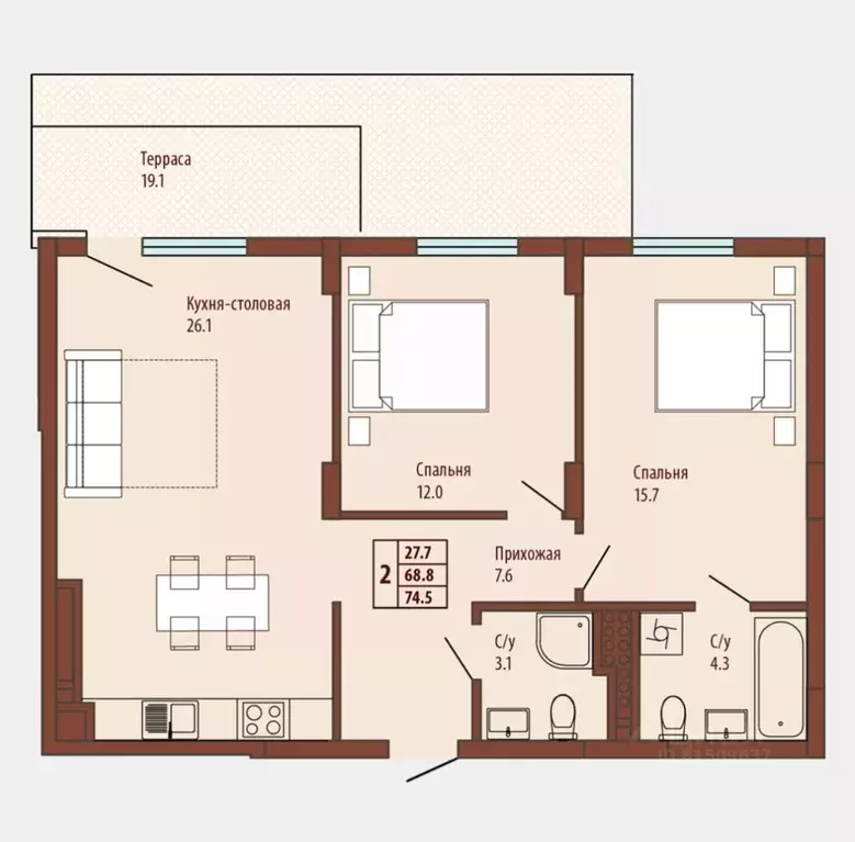 2-к кв. Калининградская область, Светлогорск Ольховая ул., 19к8 (72.0 ... - Фото 1