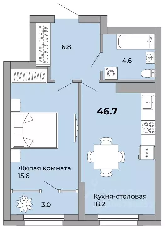 1-к кв. Свердловская область, Екатеринбург ул. Орловская (46.7 м) - Фото 1