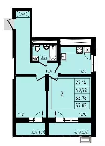 2-комнатная квартира: Уфа, улица Майора Доставалова, 9 (53.78 м) - Фото 1