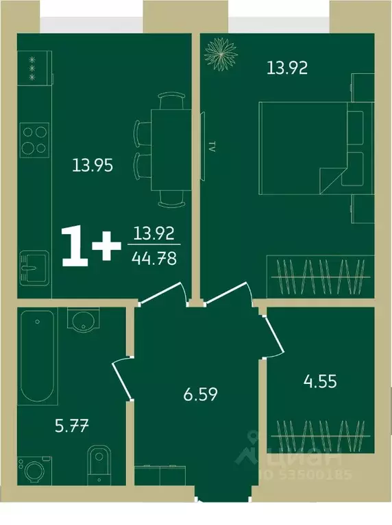 1-к кв. Башкортостан, Уфа Революционная ул., 39/4 (44.78 м) - Фото 1