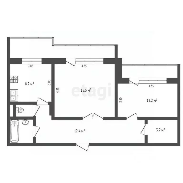 2-к кв. Ямало-Ненецкий АО, Ноябрьск ул. Ленина, 71 (59.1 м) - Фото 2