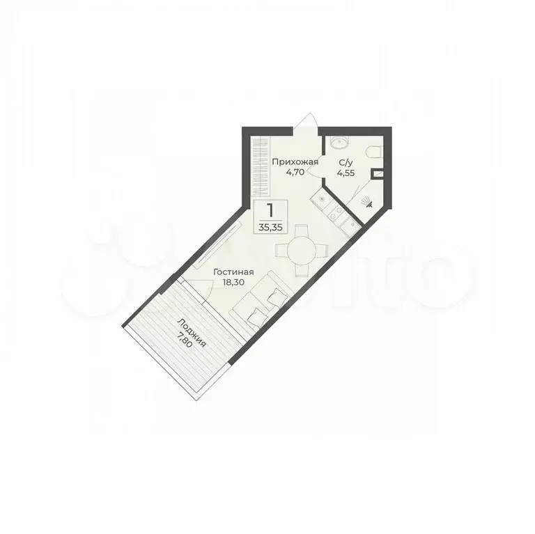 Апартаменты-студия, 35,4 м, 3/12 эт. - Фото 1