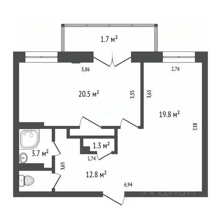 2-к кв. Красноярский край, Красноярск ул. Алексеева, 17 (61.3 м) - Фото 2