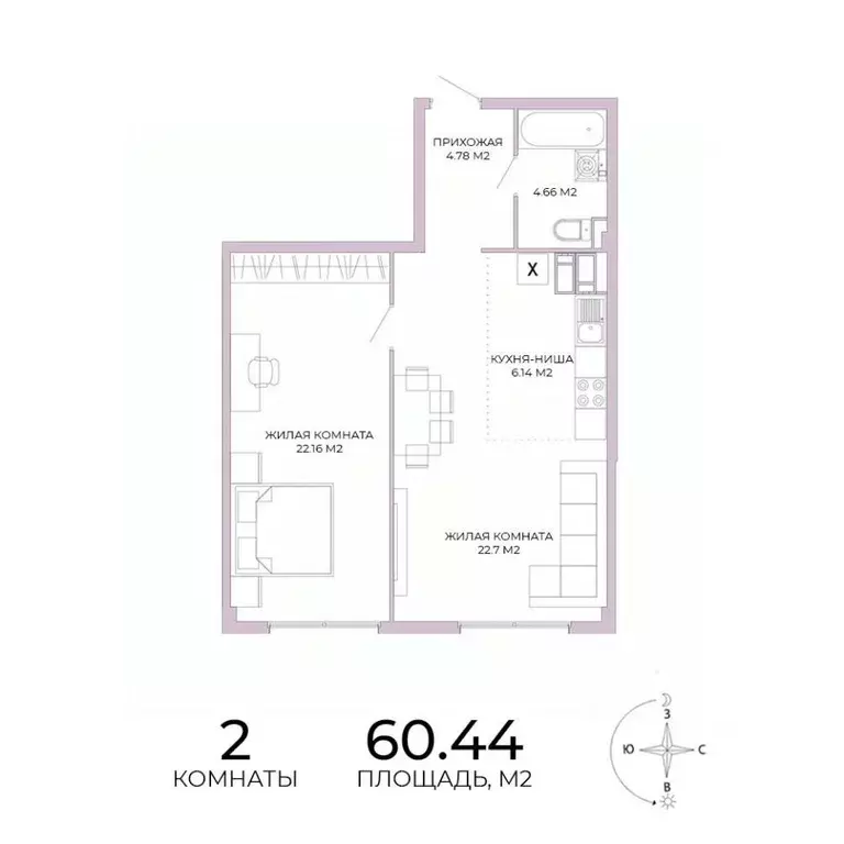 2-к кв. Пензенская область, Пенза Побочинская ул., с18 (60.44 м) - Фото 0