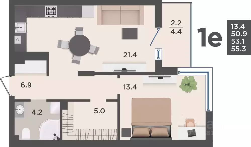 1-к кв. Калининградская область, Гурьевский муниципальный округ, пос. ... - Фото 1