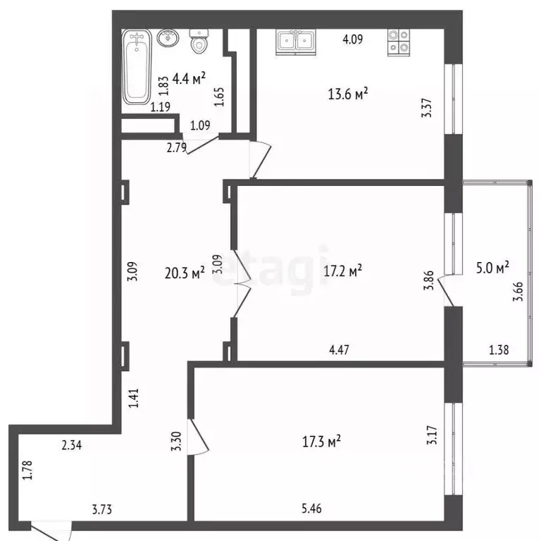 2-к кв. Забайкальский край, Чита ул. Генерала Белика, 5 (74.4 м) - Фото 2