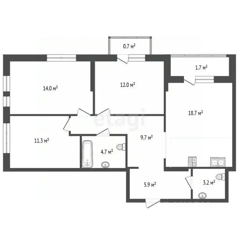 3-к кв. Тюменская область, Тюмень Полевая ул., 117к8 (78.6 м) - Фото 2