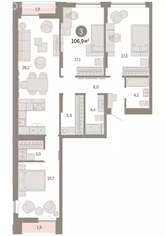 3-комнатная квартира: Екатеринбург, улица Гастелло, 19А (106.93 м) - Фото 1