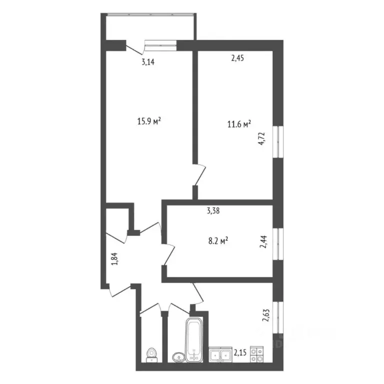3-к кв. Тюменская область, Тюмень ул. Орджоникидзе, 67 (52.1 м) - Фото 2