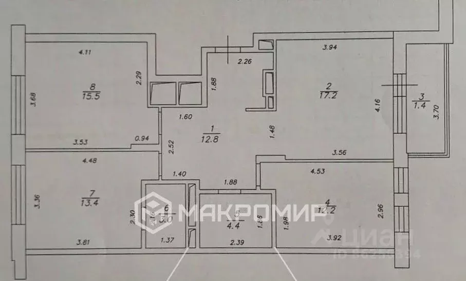 4-к кв. Татарстан, Казань ул. Академика Губкина, 12Б (82.7 м) - Фото 2