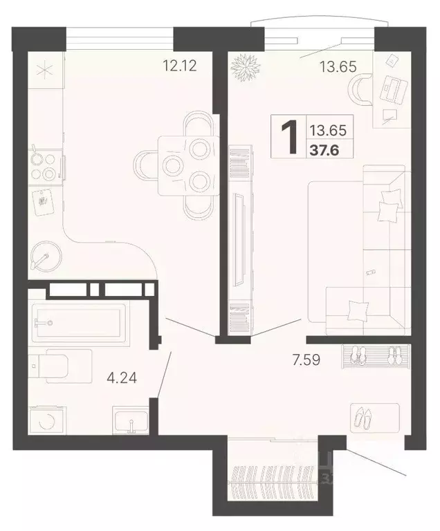 1-к кв. Краснодарский край, Сочи Краснодонская ул., 46 (37.6 м) - Фото 2