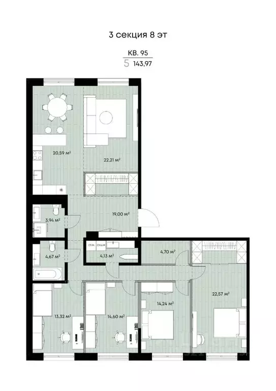 5-к кв. Иркутская область, Иркутск ул. Лебедева-Кумача, 25 (143.97 м) - Фото 2