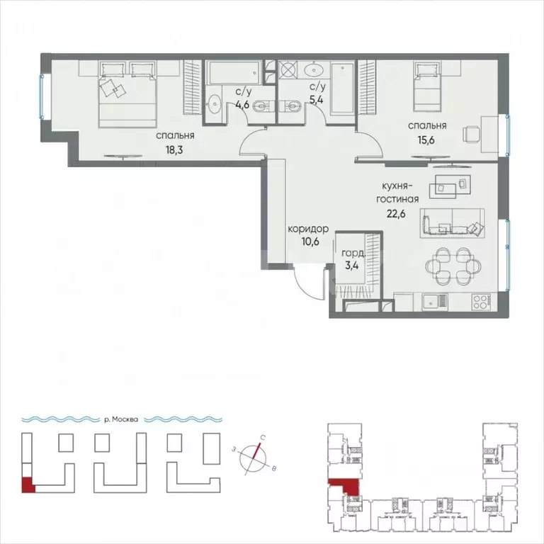 3-к кв. Москва ул. Нижние Мневники, 9 (80.5 м) - Фото 1
