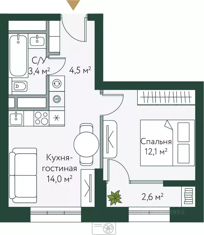 1-к кв. Волгоградская область, Волгоград Новосибирская ул., 74 (36.55 ... - Фото 0