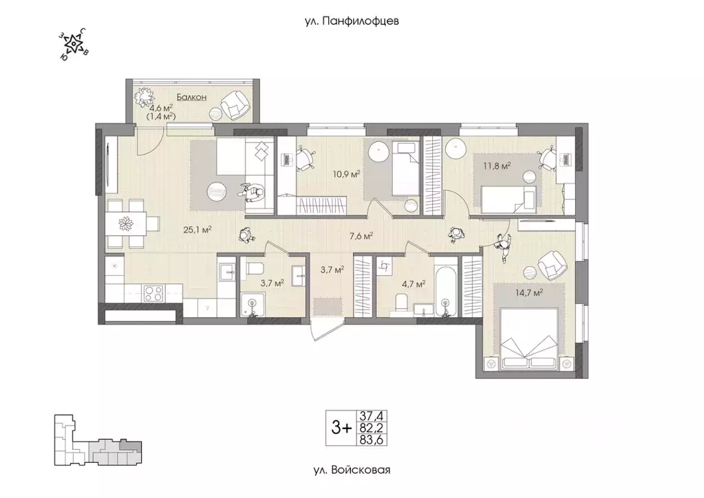 1-к кв. Хабаровский край, Хабаровск Воронежская ул., 161А (44.7 м) - Фото 1