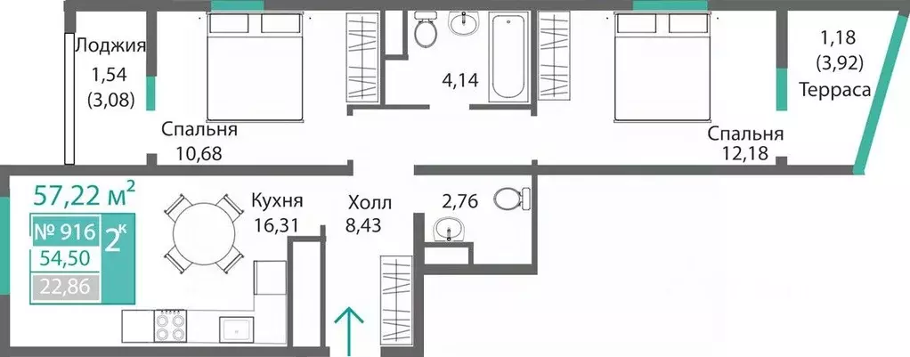 2-к кв. Крым, Симферополь Крымская роза мкр,  (57.22 м) - Фото 0