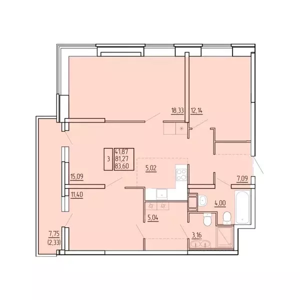 3-комнатная квартира: Северодвинск, квартал И-1 (83.06 м) - Фото 0