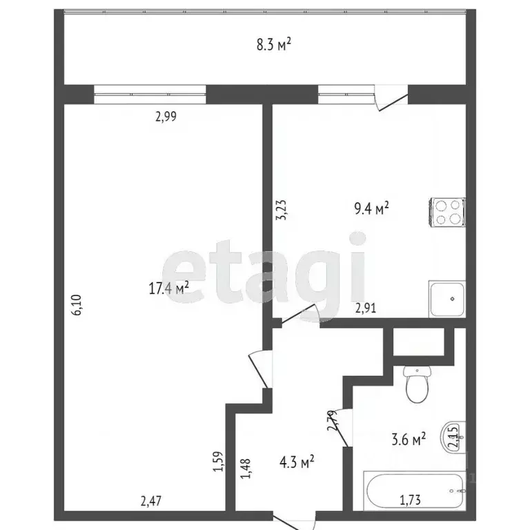 1-к кв. Ростовская область, Аксай ул. Речников, 15Ак4 (32.0 м) - Фото 1