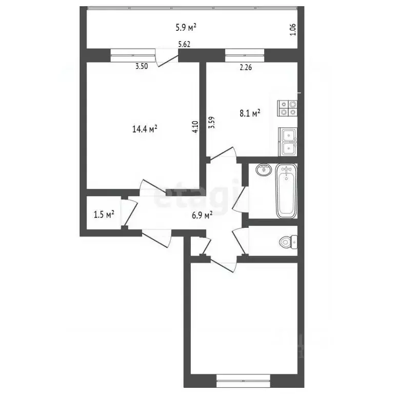 2-к кв. Калужская область, Дзержинский район, Товарково городское ... - Фото 2