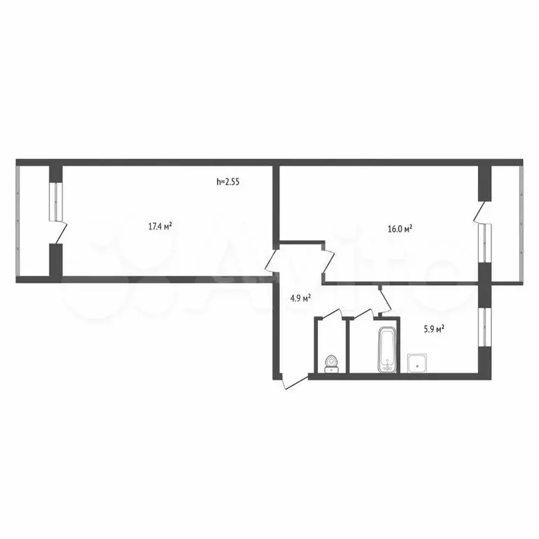 2-к. квартира, 47,6 м, 4/5 эт. - Фото 0