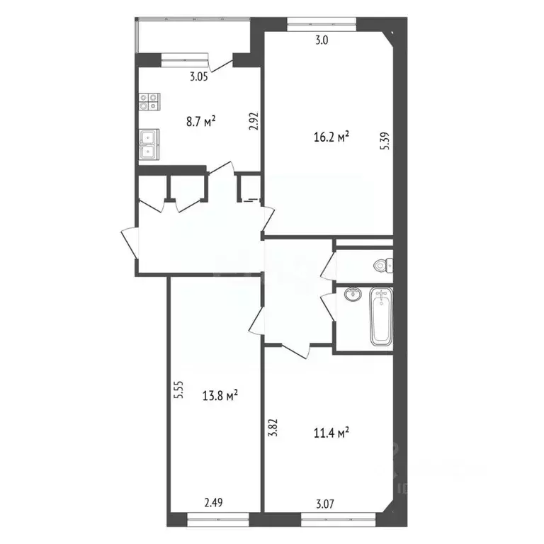 3-к кв. Ярославская область, Рыбинск ул. Ворошилова, 14 (66.7 м) - Фото 2