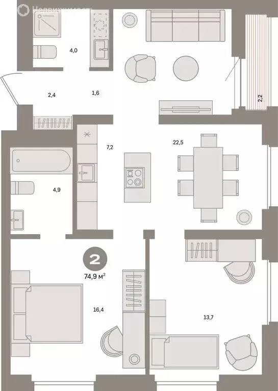 2-комнатная квартира: Екатеринбург, Московская улица, 158 (74.87 м) - Фото 0