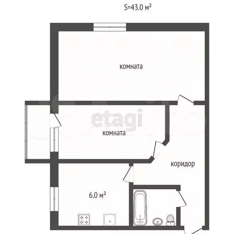 2-к. квартира, 44,5 м, 2/5 эт. - Фото 0